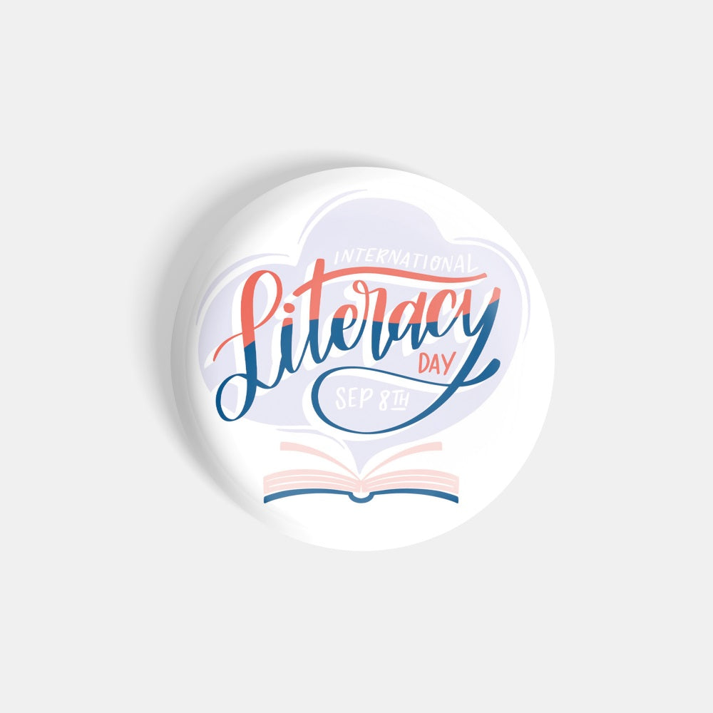 dhcrafts Round Fridge Magnet White Literacy Day Glossy Finish Design Pack of 1 (58 mm)